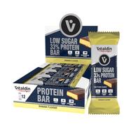 VITALDIN SPORT Low Sugar 33% Protein Bar Banana - 12 Barritas Proteicas x 45 gr; sabor Plátano - Barrita Alto Contenido en Proteína y Bajo en Azúcar - Sin Azúcares Añadidos