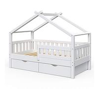 VitaliSpa Cama en Forma de casa Design, Blanco, 80x160 cm | con 2 cajones, apto como zona de juego y descanso para niños