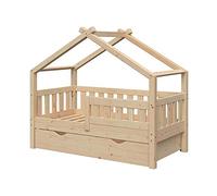 VitaliSpa Cama en Forma de casa Design, Madera Natural, 70x140 cm con cajón