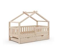 VitaliSpa Cama en Forma de casa Design, Madera Natural, 80x160 cm con Cama de Invitados, Apto como Zona de Juego y Descanso para niños