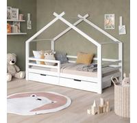VitaliSpa Cama Infantil Luni House de 200 x 90 cm, Color Blanco, con Forma de casita, 2 cajones y somier de láminas, de Madera de Pino.