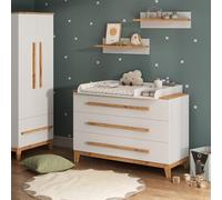 VitaliSpa Cambiador Malia, Blanco/Artesano, 133.2 x 98 cm con 3 cajones, con Cambiador extraíble para Usar como cómoda