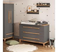 VitaliSpa Cambiador Malia, Gris/Artisan, 133.2 x 98 cm | con 3 cajones, con cambiador extraíble para usar como cómoda