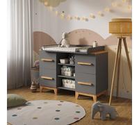 VitaliSpa Cambiador Malia, Gris/Artisan, 133 x 98 cm | XL con 4 cajones, con cambiador extraíble para usar como cómoda