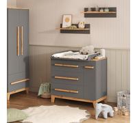 VitaliSpa Cambiador Malia, Gris/Artisan, 98 x 98 cm con cajones | con 1 puerta y 3 cajones, con cambiador y accesorio extraíble para facilitar la limpieza