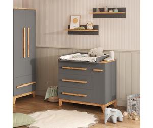 VitaliSpa Cambiador Malia, Gris/Artisan, 98 x 98 cm con cajones | con 1 puerta y 3 cajones, con cambiador y accesorio extraíble para facilitar la limpieza