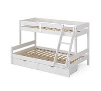 VitaliSpa Litera Everest, Blanco, 120x200 / 80x200 cm con cajones, con Escalera integrada y Sistema de somier Estable