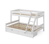 VitaliSpa Litera Everest, Blanco, 140x200 / 90x200 cm con cajones, con Escalera integrada y Sistema de somier Estable