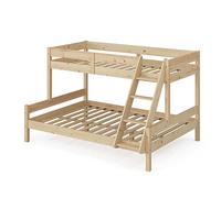 VitaliSpa Litera Everest, Madera Natural, 140x200 / 90x200 cm, con Escalera integrada y Sistema de somier Estable