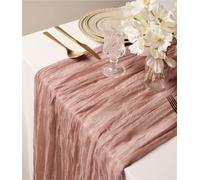 Vitalizart Camino de Mesa en Lienzo Rosa 88,9 x 305 cm Mantel Rústico en Tejido de Gasa Transparente Mantel de Boda Boho Decoración de Mesa para Festival, Fiesta, Cumpleaños y Arco