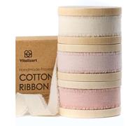 Vitalizart Cinta de Algodón Crema & Rosa Natural Hecha a Mano 1,6 cm x 19,2 m, Cinta de Tela para Invitaciones de Boda, Ramos de Novia, Envolver Regalos