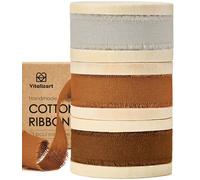 Vitalizart Cinta de Algodón Gris & Marrón Natural Hecha a Mano 1,6 cm x 19,2 m, Cinta de Tela para Invitaciones de Boda, Ramos de Novia, Envolver Regalos