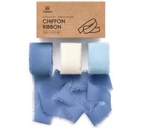 Vitalizart Cinta de Gasa Azul & Blanco 2,5 cm x 19,2 m, Tejido con Flecos, Cinta de Tela para Invitaciones de Boda, Ramo de Novia, Decoración, Envolver Regalos & Hacer Nudos