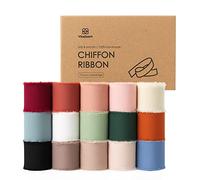 Vitalizart Cinta de Gasa de Seda 15 Colores, Hecha a Mano con Flecos, Total 3,8 cm x 68,6 m, Juego de Cintas para Invitaciones de Boda, Ramos de Novia, Regalos, Envoltorios, Bricolaje
