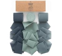 Vitalizart Cinta de Gasa de Seda Azul Empolvado, Hecha a Mano con Flecos, Total 3,8 cm x 19,2 m, Juego de Cintas para Invitaciones de Boda, Ramos de Novia, Regalos, Envoltorios, Bricolaje