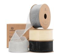 Vitalizart Cinta de Organza Blanca & Negra & Gris 2,5 cm x 27,4 m, Hecha a Mano, Cintas de Tela para Envolver Regalos, Árboles de Navidad, Bricolaje, Lazos, Invitaciones de Boda, Coronas de Flores