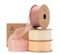 Vitalizart Cinta de Organza Crema & Rosa 2,5 cm x 27,4 m, Hecha a Mano, Cintas de Tela para Envolver Regalos, Árboles de Navidad, Bricolaje, Lazos, Invitaciones de Boda, Coronas de Flores