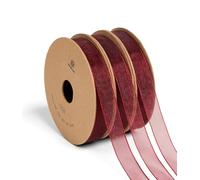 Vitalizart Cinta de Organza de 0,95 cm x 27,4 m Burdeos, 3 Rollos x 9,14 m, Cinta Decorativa para Envolver Regalos, Manualidades, Lazos para Árboles de Navidad, Invitaciones de Boda