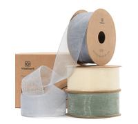 Vitalizart Cinta de Organza Verde & Blanca & Azul 2,5 cm x 27,4 m, Hecha a Mano, Cintas de Tela para Envolver Regalos, Árboles de Navidad, Bricolaje, Lazos, Invitaciones de Boda, Coronas de Flores