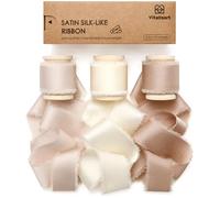 Vitalizart Cinta de Raso con Flecos Champán & Crema & Nude 2,5 cm x 13,7 m, Cinta de Tela Hecha a Mano para Envolver Regalos, Ramos de Boda, Decoraciones de Fiestas