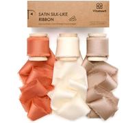 Vitalizart Cinta de Raso con Flecos Terracota & Champán & Crema 2,5 cm x 13,7 m, Cinta de Tela Hecha a Mano para Envolver Regalos, Ramos de Boda, Decoraciones de Fiestas