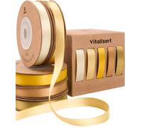 Vitalizart Cintas de Satén de Tela Serie Dorada para Manualidades | Double Sided Ribbons 5 Rolls x 10Yd Yellow for Gift Wrapping, Bows Making, Bridal Bouquet, Party Decorations