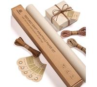 Vitalizart Papel de Regalo Kraft Rollo de 43 cm x 5 m con Cordones Cintas & Etiquetas para Regalos, Juego de Papel Beige para Envolver Regalos de Cumpleaños, Navidad, Baby Showers & Bodas.