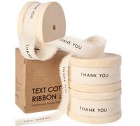 Vitalizart Thank You Cinta de Algodón de 1,6 cm, Natural Hecha a Mano Cinta Deshilachada con Flecos 13,7 m (3 Rollos x 4,57 m) para Envolver Regalos, Manualidades, Ramos, Decoración