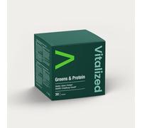 Vitalized Greens & Proteína - Mezcla de superalimentos verdes y proteína vegetal, vegano, libre de OGM, aumenta la ingesta de verduras, promueve la vitalidad y desintoxicación, requerimiento de