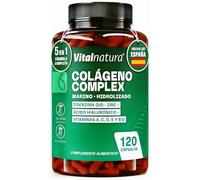 Vitalnatura Colágeno Complex Marino Hidrolizado Q10 Ácido Hialurónico 120 | Fórmula 5 en 1 con Zinc y Vitaminas A, C, E, D3 y B12. Hecho en España. 120 cápsulas veganas, 2 meses de suministro.
