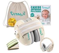 VITALX® SUPER PACK de Cascos Bebe Antiruido 3 en 1 | Cascos Antiruido Bebe y Cascos Antiruido Niños | De 0 a 48 Meses | Accesorios Bebe | Cascos ruido niños | cascos para bebes antiruido | Beige.