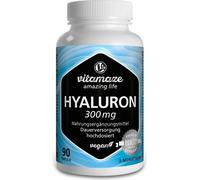 Vitamaze® Ácido Hialurónico Puro Capsulas, 300 mg Alto Concentrado por Capsula Vegano para 3 Meses, alta Biodisponibilidad, Tamaño Molecular de 500-700 kDa, Natural sin Aditivos Innecesarios