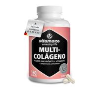 Vitamaze Complejo de Colágeno 5en1 con ácido hialurónico & vitamina C | Cápsulas multi-colágeno - 5 tipos de colágeno (I, II, III, V, X) de 4 fuentes + ácido hialurónico & vitamina C - 3 meses