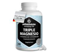 Vitamaze Complejo Triple Magnesio, 400 mg de magnesio + B6 & D3, 4 meses | Vegetariano, para músculos, nervios y sistema inmunitario, a base de carbonato, malato y bisglicinato, 240 comprimidos