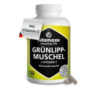 Vitamaze Mejillón de Labios Verdes + Vitamina C, 750mg de Polvo de Mejillón | Con Vitamina C de L-Ascorbato de Calcio, 180 Cápsulas, Sin Aditivos Innecesarios