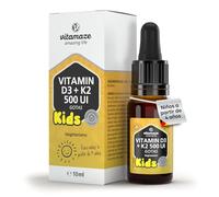 Vitamaze Vitamina D3 500 UI y K2 Gotas para Niños, Aceite MCT, 10 meses | Huesos y función inmunitaria en niños. 1 gota al día, sabor neutro. Con pipeta. A partir de 4 años. Sin aditivos