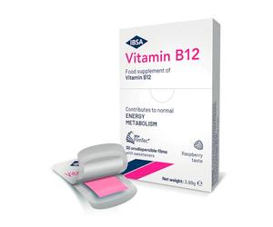 Vitamin B12 IBSA FilmTec® - Complemento Alimenticio a base de Vitamina B12-30 Láminas Bucodispersables - Contiene edulcorantes - Sin Gluten ni Lactosa - Sabor a Frambuesa
