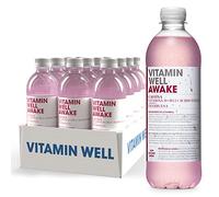 Vitamin Well - Rico en Vitaminas D, B12, Ácido Fólico, Alternativa Baja en Azúcar, Sabor Frambuesa/Awake (12 x 500ml)