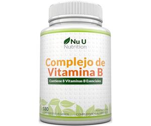 Vitamina B Complex - 180 Comprimidos Veganos Para 6 Meses - Complejo B Completo: B1, B2, B3, B5, B6, B7 (Biotina), B9 (Ácido Fólico) y B12 - Fabricado en Europa - Nu U Nutrition