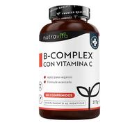 Vitamina B Complex con Vitamina C - 365 Comprimidos Veganos para un Suministro de 1 Año, Multivitaminas Mujer y Hombre con Vitamina B12 B1 B2 B3 B5 B6 Biotina - Vitamin B Complex - Nutravita