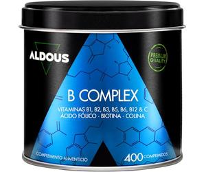 Vitamina B Complex + Vitamina C - 400 Comprimidos - Más de 1 Año | Complejo Vitaminico Completo - Vitamina B12, B1, B2, B3, B5, B6, Ácido Fólico, Biotina, Colina - Vitaminas - Vegano - ALDOUS