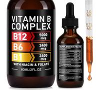 Vitamina B Gotas líquidas de complejo, 60ml Vitamin B Complex Liquid Drops: Vitamina B3, B6, B12, B1 y folato
