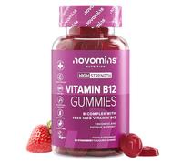 Vitamina B12 Gominolas 1000 mcg - Vegan y Sin Gluten B12 Vitamina - Vitamina B Complex - Complejo Vitamina B, B12, B6, B2, B1, Biotina - 60 Gominolas - Suministro para 1 Mes - Novomins