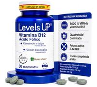 Vitamina B12 y Acido Folico Levels UP, 60 comprimidos de cianocobalamina | Acido folico activo Quatrefolic metilfolato 5-MTHF, vitamina B9, liberacion prolongada 12 h, 1 al dia, sin gluten