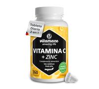 Vitamina C 1000 mg - 360 Comprimidos (12 meses), con Zinc y Bioflavonoides - 1 comprimido al día - Sistema Inmunológico y Antioxidante, Vitamina C Pura y Vegana de Calidad Alemana. Vitamaze