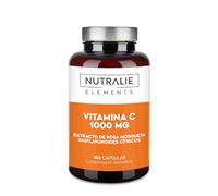 VITAMINA C 1000 mg con + Rosa Canina Ácido Ascórbico - Defensas + Cansancio - Antioxidante - Bioflavonoides + Vitamin C - 180 Cápsulas Veganas Nutralie