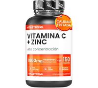 Vitamina C 1000 mg Liberación Lenta, 200 Tabletas 100% Veganas (1 al Día/6+ Meses), Suplemento Ácido Ascórbico y Vitamina C Pura (Vitamina C y Zinc)