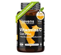Vitamina C 1000 mg Premium - 180 comprimidos con Bioflavonoides, Rosa Mosqueta (Escaramujo) y Zinc - Vitamin C Pura Vegana - Vitaminas para el Cansancio y Sistema Inmunitario - Vit C Natural - Sevens