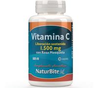 Vitamina C 1500mg con Liberación Sostenida, 90 comprimidos, NaturBite. Comprimidos de Alta Potencia | Con Rosa Mosqueta y Bioflavonoides para una Mayor Absorción | Refuerzo del Sistema Inmunológico