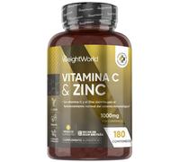 Vitamina C 1000mg y Zinc - 180 Comprimidos Veganos para 6 Meses - La Vitamina C Contribuye al Funcionamiento Normal del Sistema Inmune y el Zinc Contribuye al Mantenimiento Normal de la Piel (EFSA)